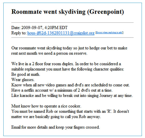 The Most Insane Roommate Ad