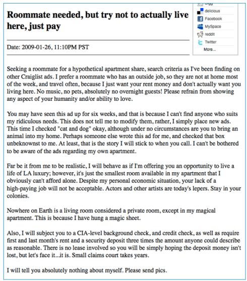 The Most Insane Roommate Ads Ever Posted On Craigslist   Cry For Help   Happy Place