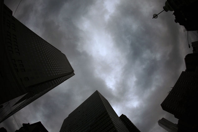 Clouds are seen above skyscrapers in lower New York